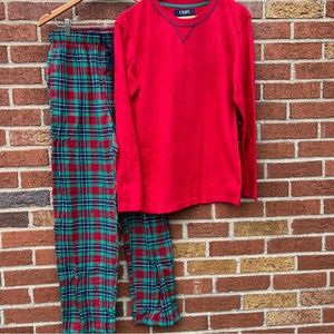 Chaps Mens 2-Piece Sleep Set Red Green Plaid Cotton Bottom Poly Top Size Small